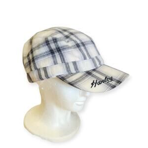Genuine Harley Davidson Cadet Black White Tartan Plaid Biker Hat Like NEW